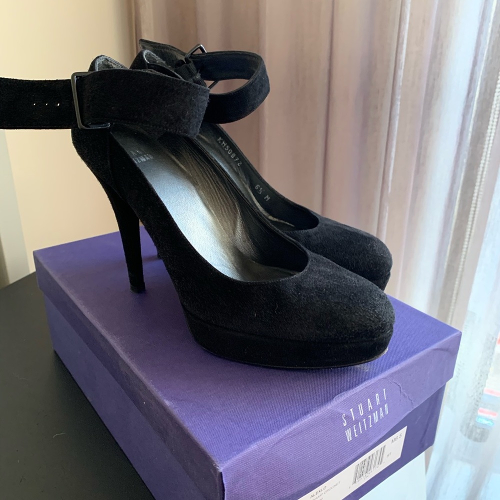 Stuart Weitzman Black Suede Strapup Platform